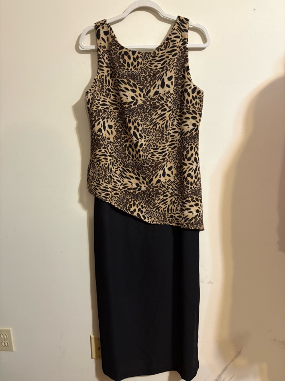 Sheri Martin Dress‎ women Size 12 Sleeveless Leopard Print Top Black Skirt Dress